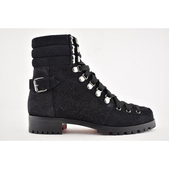 Christian Louboutin Who Runs Flat Crosta Star Black Combat Ankle Boots 36 - Picture 3 of 11